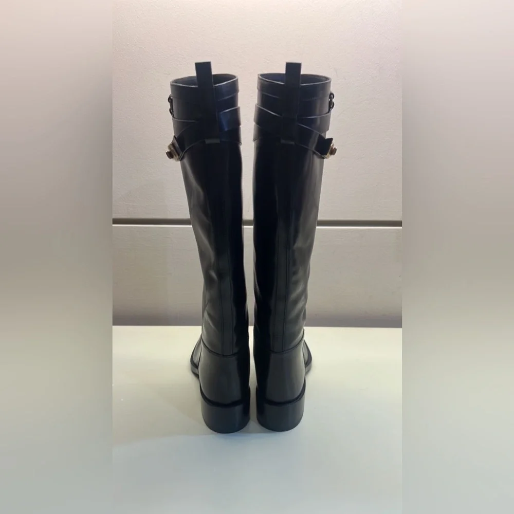 SARTORE MADE IN ITALY LEATHER Women's Black Knee-High Boots - Picture 2 of 10
